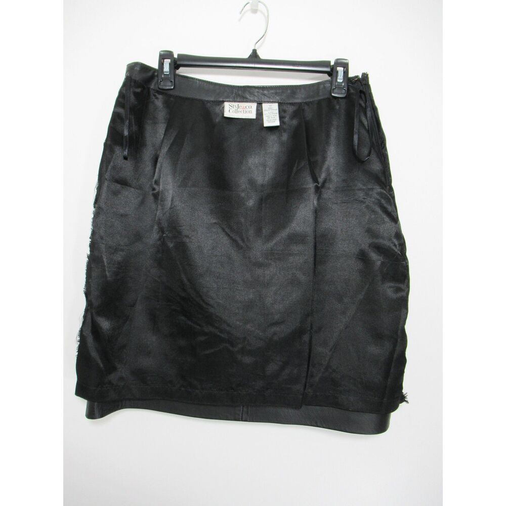Style & Co Collection Black 100% Leather Mini Skirt Size 10 Vintage Y2K 90's - Picture 3 of 6